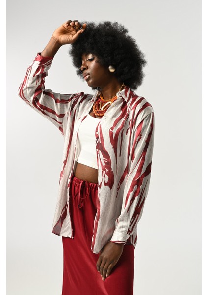 Kadın Şerit Desenli Oversize Kesim Gömlek modelleri