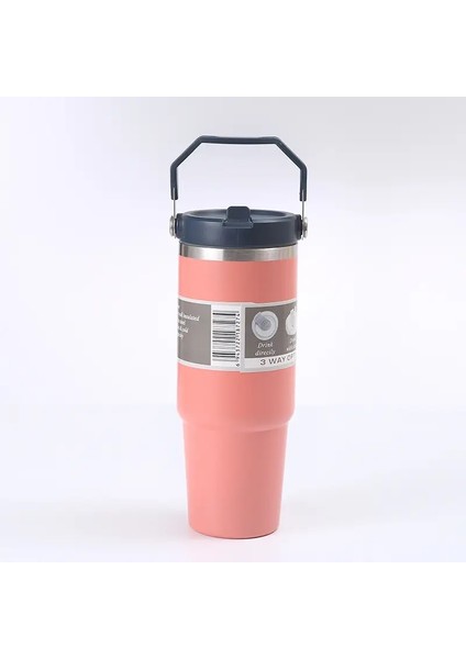 900ML Taşınabilir Araba Kupası Paslanmaz Çelik Termos Kupası Saman Seyahat Seyahat Spor Su Şişesi Saplı Kapak Kahve Vakumu Flaskcapacity: 900ML/RENK: Pembe (Yurt Dışından)