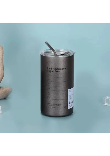 Çift Katmanlı Paslanmaz Çelik Kahve Fincanı Termos Soğutucu Saman Fincan Taşınabilir Yeniden Kullanılabilir Ins Buz Kahve Kupası Soğuk Su Şişesi Kapasite: 320ML/RENK: Gri (Yurt Dışından)