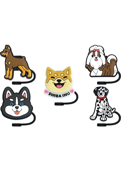 1-5pcs Kawaii Hayvanlar Köpek Saman Kapağı 10MM Içecek Saman Fişi Yeniden Kullanılabilir Sıçrama Geçirmez Içme Fincan Aksesuarları Ev Parti Hediyeleri Renk: 5PCS-10MM (Yurt Dışından)
