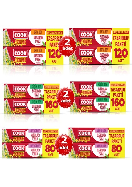 x 6 Adet Ekonomik Küçük-Orta-Büyük Boy Buzdolabı Poşeti