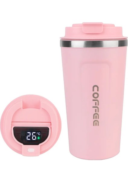 Termo Cafe Kahve Kupa 510ML Termal Kupa Sıcaklık Çay Su Kahve Araç Termos Kupa Sızdırması Sabet_ Geçirmez Seyahat Termo Kupa Kapasite: 510ML/RENK: Ekranlı Pembe (Yurt Dışından)