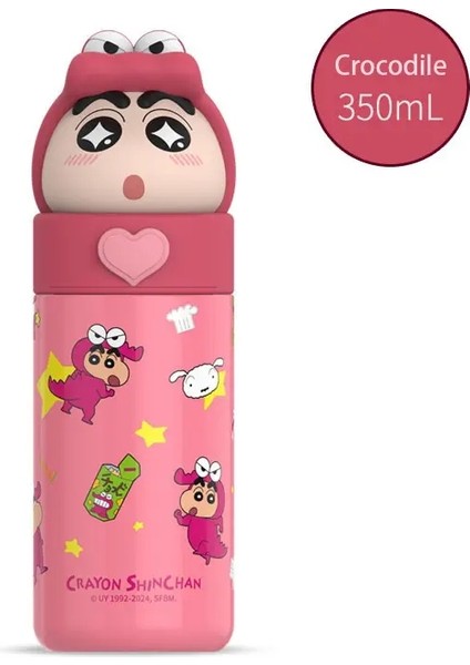 350ML Sanrio Paslanmaz Çelik Karikatür Termos Shin-Chan Dollcup Cosplay Çocuk Kidscapacity Için Vakum Şişesi Su Şişesi Hediye Kupası: 350ML/RENK: Kırmızı Timsah (Yurt Dışından)