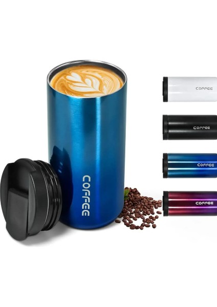 400ML Paslanmaz Çelik Kahve Fincanı Seyahat Termal Kupa Sızdırmaz Termos Şişe Çay Kahve Kupa Ofis Iş Tarzı Termos Kapasitesi: 400ML/RENK: Mavi-1pcs (Yurt Dışından)