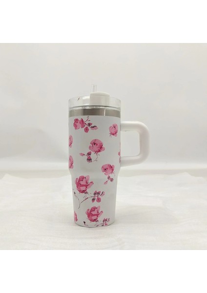 14 Oz Araba Fincanı 304 Paslanmaz Çelik Yalıtılmış Seyahat Dak Saplı Saman Kapağı ile Araç, Ofis, Hediyeler Kapasitesi Için Soğuk Alıkoyma: 1200ML/RENK: Beyaz (Yurt Dışından)