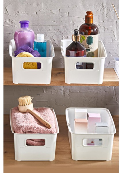 6'lı Kulplu Sepet Düzenleyici Beyaz Estetik Görünüm ve Pratik Kullanım 17x31x10,5 cm modelleri