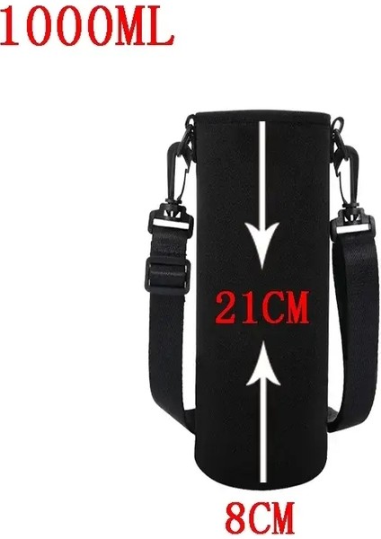 Taşınabilir Su Şişesi Yalıtımlı Neopren Tutucu Torba Torbası 750ML/1000ML/1500ML Seyahat Termos Kupası Ayarlanabilir Kayış Renkli: SIYAH-1000ML (Yurt Dışından)