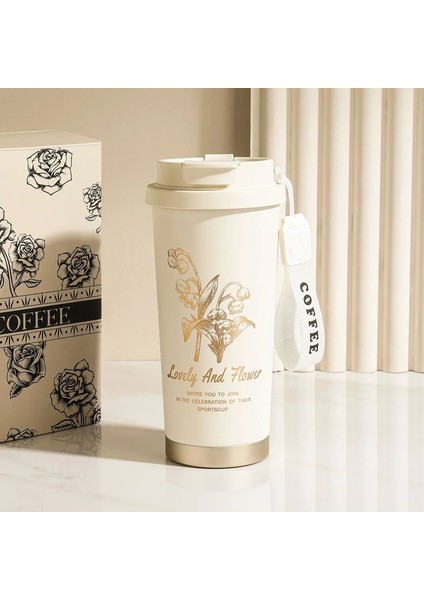 316 Paslanmaz Çelik Çift - Içki Yalıtımlı Kahve Kupası | Şık Yüksek - Estetik Tasarım | Araba - Dost Saman Dak Kapasitesi: 500ML/RENK: Beyaz (Yurt Dışından)