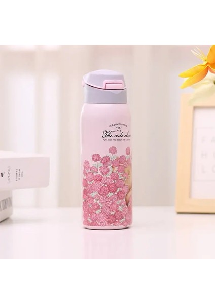 Taşınabilir Paslanmaz Çelik Çiçek Termos Kupa Çocuklar Için Sevimli Yalıtımlı Kupa Termal Şişe Seyahat Vakum Yalıtımlı 350 ml 450MLCAPACITY: 450ML/RENK: Pembe (Yurt Dışından)