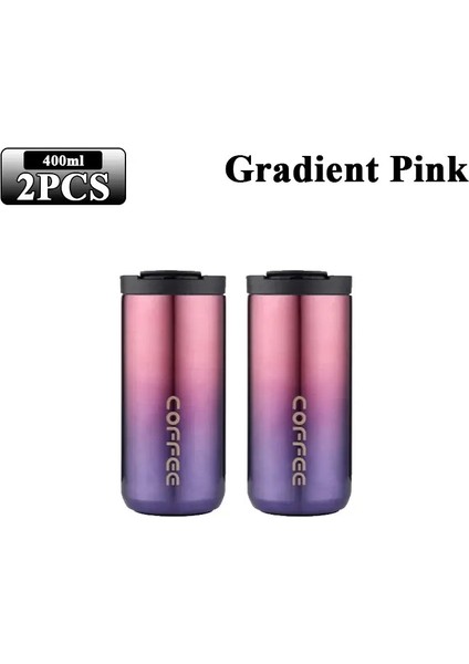 400ML Paslanmaz Çelik Kahve Fincanı Seyahat Termal Kupa Sızdırmaz Termos Şişe Çay Kahve Kupa Ofis Iş Tarzı Termos Kapasitesi: 400ML/RENK: Pembe-2pcs (Yurt Dışından)
