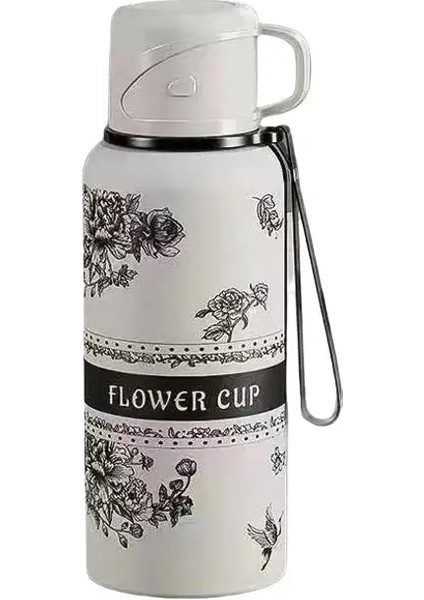 Yeni Guofeng Retro Gardenia Termos Kupası Kapak Kasesi Taşınabilir Büyük Kapasiteli Çift Katmanlı Vakum Termos Cupcapacity: 600ML/RENK: Beyaz (Yurt Dışından)