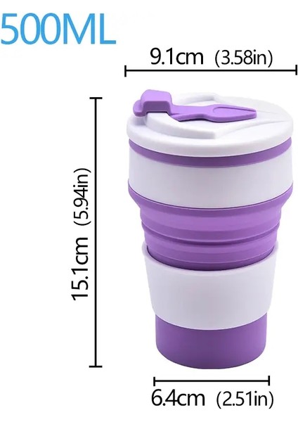 350ML/500ML Yaratıcı Taşınabilir Silikon Katlanır Su Kahve Kahve Seyahat Açık Havada Su Işi Kapak Su Kupası Mini Dak Renk: 500ML Mor Beyaz (Yurt Dışından)