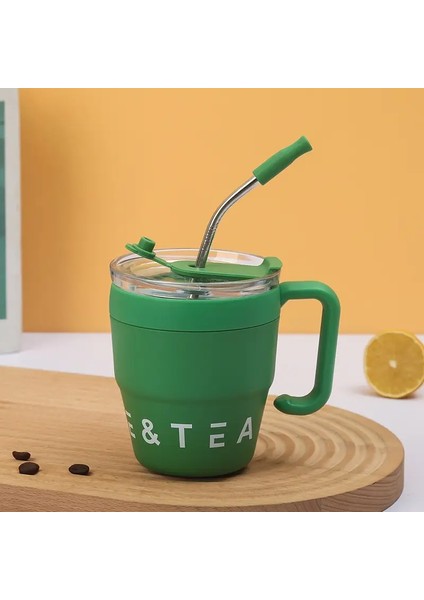 480ML Kahve Fincanı Paslanmaz Çelik Yalıtımlı Dak Soğuk Sıcak Içecekler Su Çayı Sütü Ofis Dış Saman Kapağı Taşınabilir Su Dağı Kapasite: 480ML/RENK: Yeşil (Yurt Dışından)