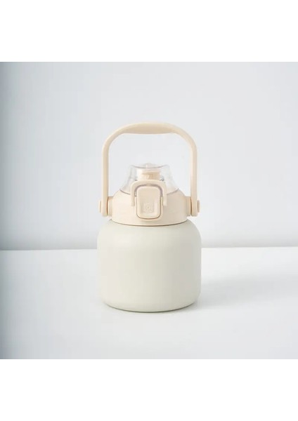 Büyük Kapasiteli Açık Hava Spor Su Şişesi 600/800ML 304 Paslanmaz Çelik Büyük Göbek Termos Kupası Kızların Yüksek Değerli Su Kupası Kapasitesi: 800ML/RENK: Beyaz (Yurt Dışından)