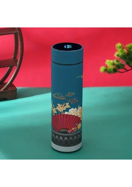 Retro Akıllı Sıcaklık Ekran Yalıtımlı Kupa, Çin Tarzı Termal Su Şişesi, Paslanmaz Çelik Su Kupası Kapasite: 500ML/RENK: Yeşil (Yurt Dışından)