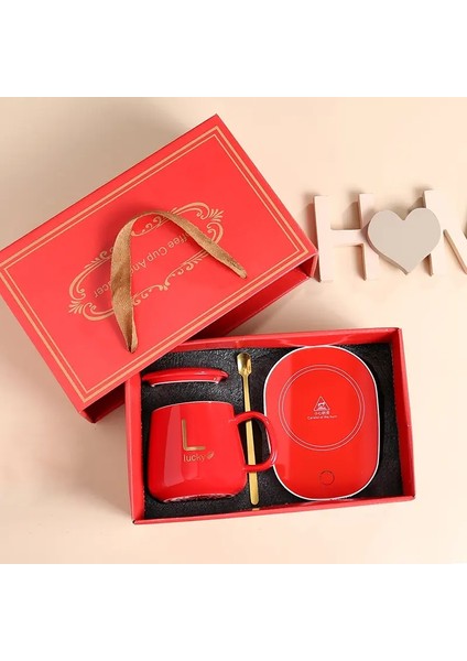 Sevgililer Günü Seti 55 ℃ Termostat Kupa Kupa Seramik Kupası Ofis Veya Ev Için Kaşık Kahve Kupası ile Kapalı Seramik Kupa Taşınabilir Meacapakite: 301-400ML/RENK: Yeşil (Yurt Dışından)