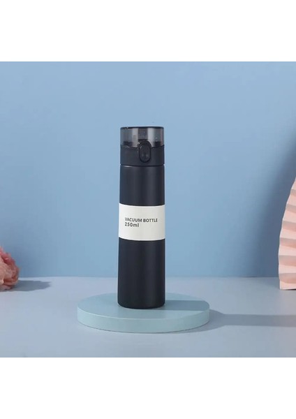 Mini Termos Kupası 150/250ML Sızdıran Moda Termos Yalıtımlı Kupa Saman Portatif Taşınabilir Tek Düğmeli Açılış Cep Termal Kupa Kapasite: 250ML/RENK: Siyah (Yurt Dışından)