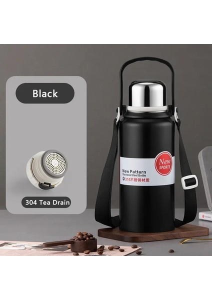 2000ML Termal Su Şişesi Saman Paslanmaz Çelik Termos Şişesi ile Büyük Kapasite Soğuk ve Sıcak Su Şişesi Spor Termos Cupcapacity: 1580ML/RENK: Siyah (Yurt Dışından)