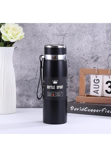 1l Termal Su Şişesi Soğuk ve Sıcak Su Şişesi Termos Su Çayı Kahve Vakum Şenlikleri Paslanmaz Çelik Termos Şişe: 1000ML/RENK: Siyah (Yurt Dışından)