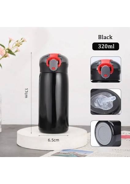320/460ML Çocuklar Paslanmaz Çelik Termal Şişe Taşınabilir Çocuklar Saman Soğuk ve Sıcak Termal Termal Öğrenci Suyu Bottlecapity: 300-460ML/RENK: 320ML-BLACK (Yurt Dışından)