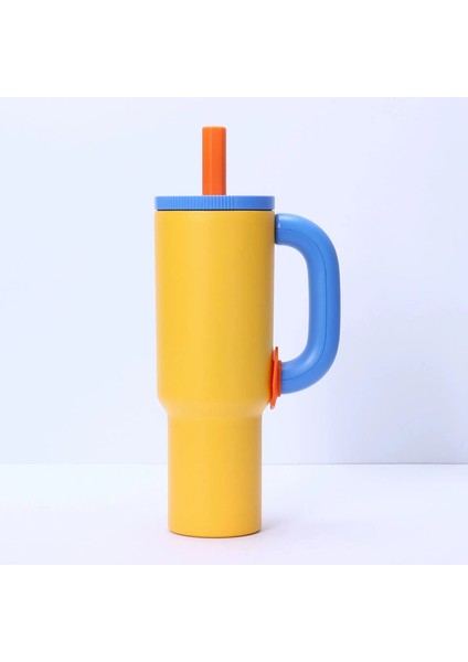 40 Oz Buzlu Kahve Tumbler Büyük Kapasiteli Araç Termos Kupası Saman Saplı Paslanmaz Çelik Flask Dış Mekan Su Şişesi 1200ML Kapasite: 40 Oz/renk: Turuncu (Yurt Dışından)