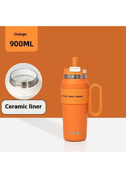 Dodge 900ML Konforlu Çift Içecek Termos Kaplamalı Saman Saman Püskürtmeli Seramik Astar Paslanmaz Kahve Büyük Kapasite Kahve Kupası Kapasitesi: 900ML/RENK: 3 (Yurt Dışından)