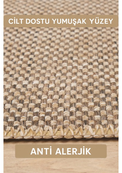 Kahve Bej Jüt Sisal Kaymaz Taban Hasır Dokuma Yıkanabilir Yolluk Salon Koridor Mutfak Halısı