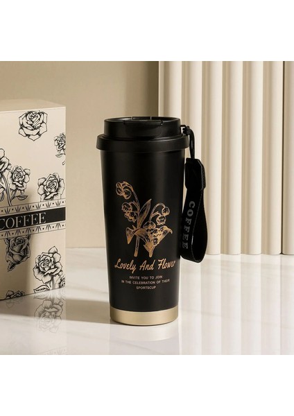 316 Paslanmaz Çelik Çift - Içki Yalıtımlı Kahve Kupası | Şık Yüksek - Estetik Tasarım | Araba - Dost Saman Dak Kapasitesi: 500ML/RENK: A -Black (Yurt Dışından)