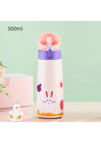 Gianxi Kids Paslanmaz Çelik Saman Termos Kupa Kılıf Karikatür Sızdıran Vakum Vakum Şişesi Çocuklar Termal Su Şişesi Termokup Kapaklığı: 500ML/RENK: Bear (Yurt Dışından)