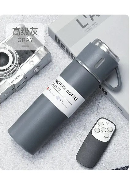 304 Bir Fincan Üç Kapaklı Termos Fincan Hediye Kutusu Seti Paslanmaz Çelik Iş Hediyesi Kupası Aile Buzu Için Noel Hediyesi Bottlecapity: 500ML/RENK: 500ML-GREY (Yurt Dışından)