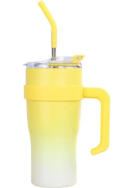 Yeni Kademeli Değişim Renk Büyük Mac Paslanmaz Çelik Termos Kupası Yüksek Değer Kupa Kapasiteli Buz Kupası Eşlik Edici Büyük Kapasite: 30OZ/RENK: Sarı (Yurt Dışından)