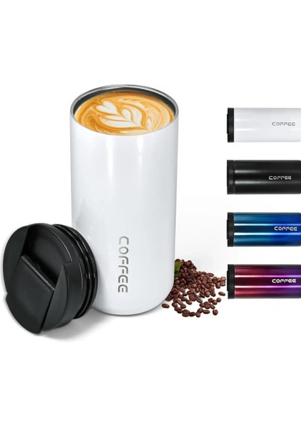 400ML Paslanmaz Çelik Kahve Fincanı Seyahat Termal Kupa Sızdırmaz Termos Şişe Çay Kahve Kupa Ofis Iş Tarzı Termos Kapasitesi: 400ML/RENK: Beyaz-1pcs (Yurt Dışından)