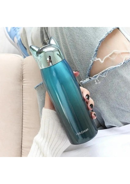 300ML Sevimli Tilki Su Şişesi Kupa Çelik Su Şişesi Küçük Kahve Termos Kupası Kapak Termal ve Sıcak Şişeler Çocuklar Için Flaskcapacity: 300ML/RENK: Yeşil (Yurt Dışından)