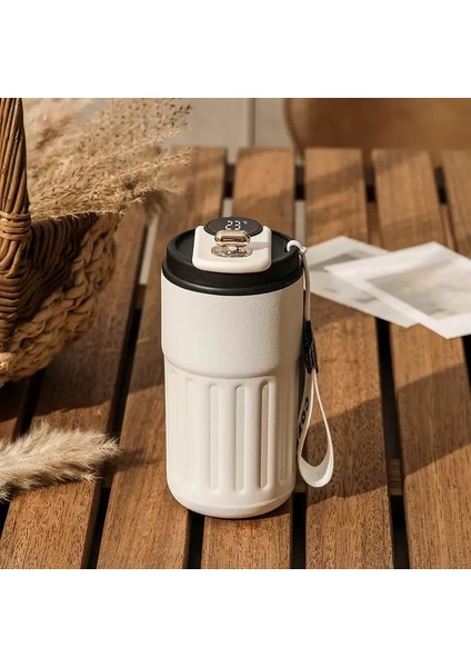 Akıllı Dijital LED Sıcaklık Ekran Kahve Kupası Paslanmaz Çelik Termo Şişe Soğuk ve Isı Iş Termal Kupa Kapasitesi: 450ML/RENK: Beyaz Siyah (Yurt Dışından)
