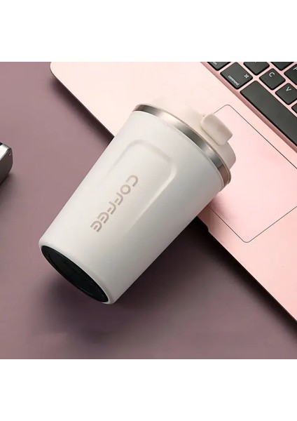 380/510ML Paslanmaz Çelik Kahve Kupa Taşınabilir Tumbler Vakum Şişeler Araba Termal Kupası Soğuk ve Isı Termal Kupa Kahve Kupası Kapasite: 510ML/RENK: Beyaz (Yurt Dışından)