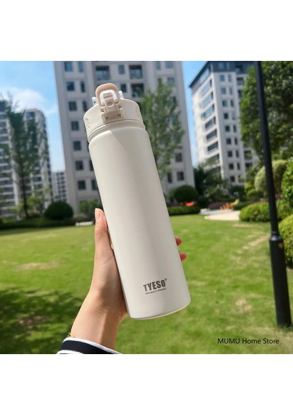 Tyeso 600/750ML Termos Şişesi Saman Paslanmaz Çelik Araçlı Termal Kupa Soğuk ve Isı Termal Kupa Kapasite: 750ML/RENK: Beyaz (Yurt Dışından)