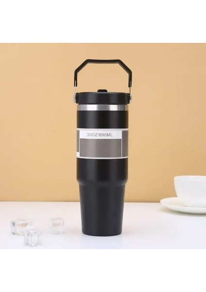 30 Oz Saman Kapağı ile Ekstra Büyük Termos Kap - 304 Paslanmaz Çelik, 24 Saat Soğuk, Araba Koltuk Kapasitesi: 890ML/RENK: 6 (Yurt Dışından)