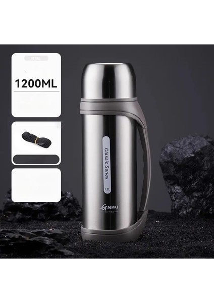 Gianxi 1.2l Büyük Kapasiteli Kettle Dış Mekan Kampı Termos Açık Seyahat Seyahat Kahve Termos Taşınabilir Vakum Cupcapacity: 1000-1500ML/RENK: Gümüş 1200ML (Yurt Dışından)