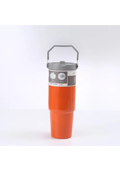 900ML Taşınabilir Araba Kupası Paslanmaz Çelik Termos Kupası Saman Seyahat Seyahat Spor Su Şişesi Sap Kahve Kahve Vakum Şişesi Kapasite: 900ML/RENK: Turuncu (Yurt Dışından)