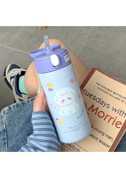 380ML Paslanmaz Çelik Termos Vakum Şişesi Sevimli Karikatür Termal Su Şişesi Kızlar Için Yalıtımlı Saman Kurı Tumbler Drinkwarecapacity: 380ML/RENK: Mavi (Yurt Dışından)