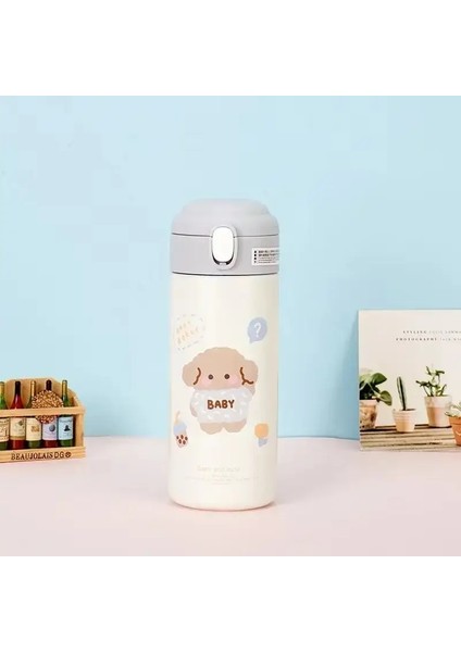 380ML Termos Vakum Şişesi Sevimli Karikatür 304 Paslanmaz Çelik Termal Su Şişesi Yalıtımlı Saman Kurı Tumbler Drinkwarecapacity: 380ML/RENK: Kahverengi (Yurt Dışından)