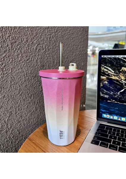 Tyeso 600ML Taşınabilir Vakum Yalıtımlı Kur Paslanmaz Çelik Kahve Kupası Buz Çubuğu Termal Araba Sippi Büyük Kapasite Saman Su Kupası Kapasite: 600ML/RENK: Gül (Yurt Dışından)
