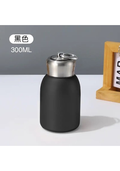 300ML Paslanmaz Çelik Vakum Şişe Kaldırma Halkası Mini Termos Kupa Araç Yalıtımlı Kupa Taşınabilir Seyahat Su Şişesi Kahve Mugkapakitesi: 300ML/RENK: Siyah (Yurt Dışından)