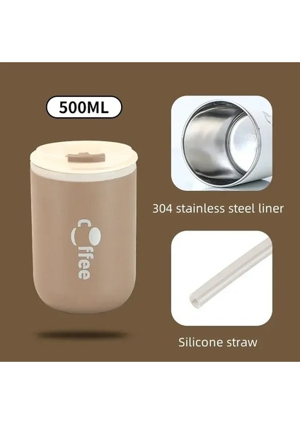 Paslanmaz Çelik Yalıtımlı Kahve Termos Kupa Sızdırmaz Çift Duvar Vakum Seyahat Kupa Tumbler Cup, Flip Kapak Samanı ile Homecapacity Için: 500ML/RENK: Siyah (Yurt Dışından)