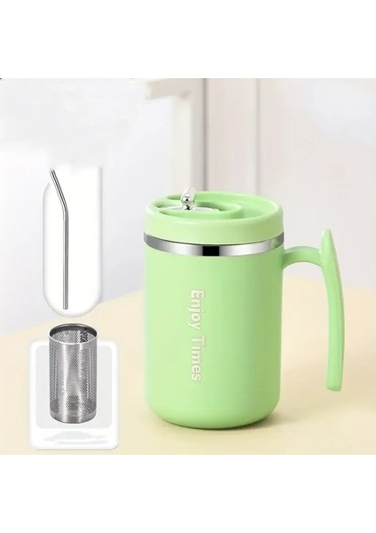 304 Paslanmaz Çelik Kahve Kupası, Çay Süzgeci ve Siper Suyu Şişesi ile Team Fincan Termal Kupa Renk: Yeşil/kapasite: 500ML (Yurt Dışından)