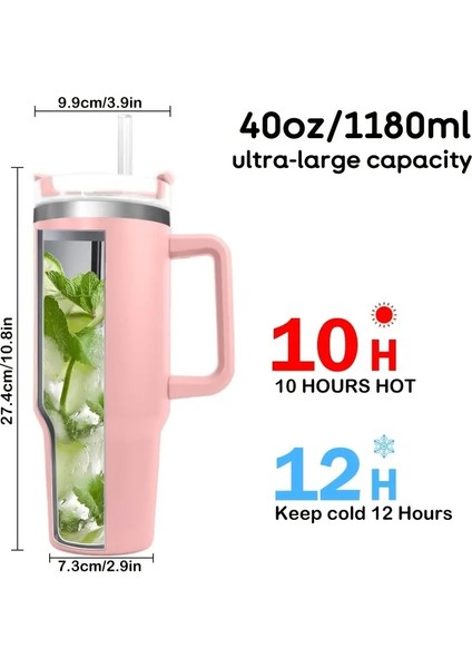 1 Pc Thermos Kahve Kupası 1180 Ml/40 Oz, Saplı, Işe Gidip Gelme ve Ofis Kullanım Kapasitesi Için Mükemmel: 1000ML/RENK: Pembe (Yurt Dışından)