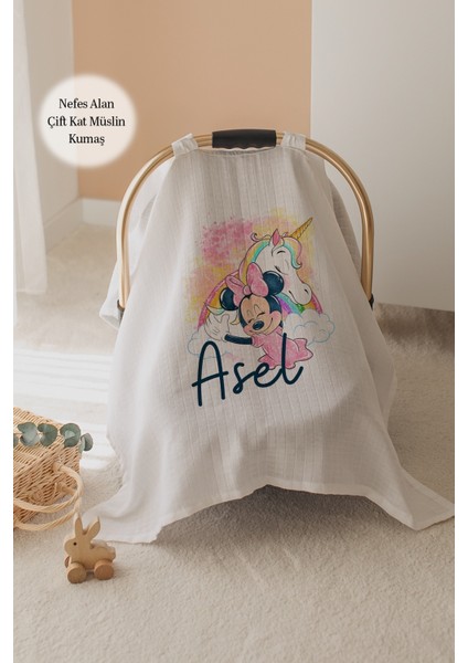 %100 Pamuk Isme Özel Çift Katlı Müslin Puset Örtüsü - Minnie Mouse