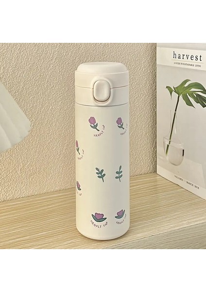 420ML Sevimli Karikatür Çiçek Lale Termos Kupası Toka ve Siper Süt Çay Kahve Kupa Sızdırmaz Termos Kupası Seyahat Suyu Bottlecapity: 420ML (7.5X7.5X20CM)/RENK: Çiçek (Yurt Dışından)