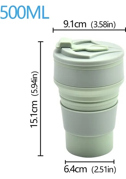 350ML/500ML Yaratıcı Taşınabilir Silikon Katlanır Su Kahve Kahve Seyahat Açık Havada Su Işi Kapak Su Kupası Mini Dak Renk: 500ML Yeşil (Yurt Dışından)