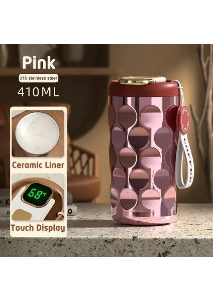410ML Akıllı Termos Şişesi 316 Kahve LED Sıcaklık Ekran Termal Kupa Vakum Şişeler Kahve Kupası Kapasitesi: 410ML/RENK: Pembe (Yurt Dışından)